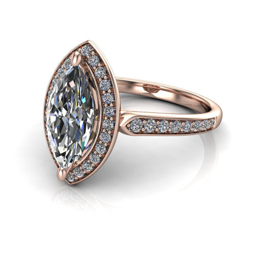 marquise diamond halo ring, 18k rose gold