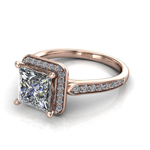 princess diamond halo ring, 18k rose gold