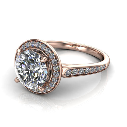 round diamond halo ring, 14k rose gold