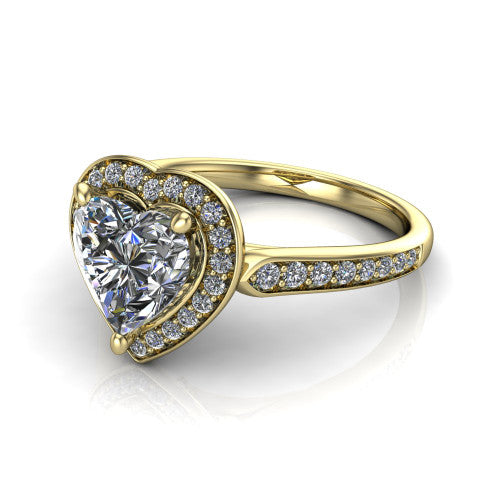 heart diamond halo ring, 14k yellow gold
