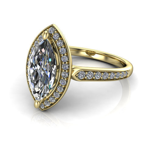 marquise diamond halo ring, 18k yellow gold