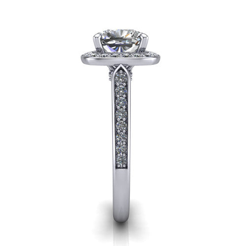 cushion diamond halo ring, platinum