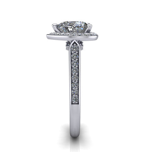 heart diamond halo ring, 14k white gold