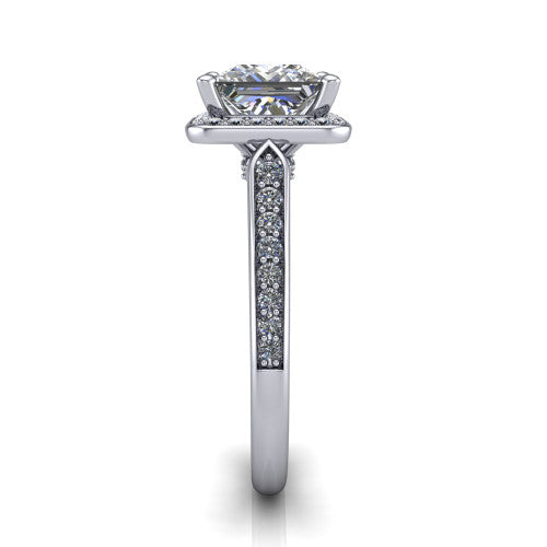 princess diamond halo ring, platinum