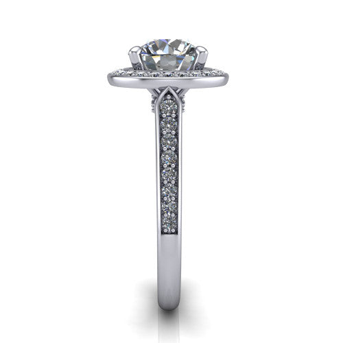 round diamond halo ring, platinum