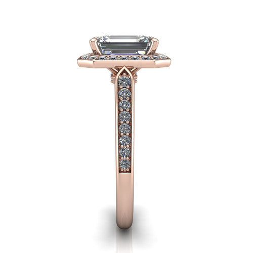 emerald diamond halo ring, 18k rose gold