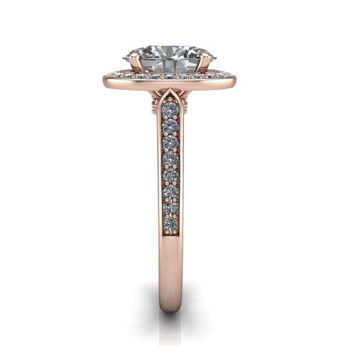 oval diamond halo ring, 18k rose gold