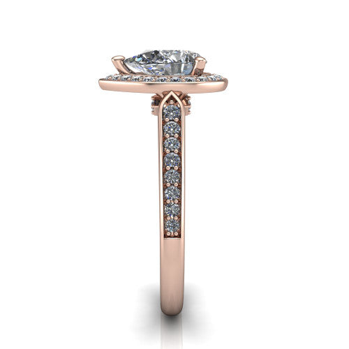 pear diamond halo ring, 18k rose gold