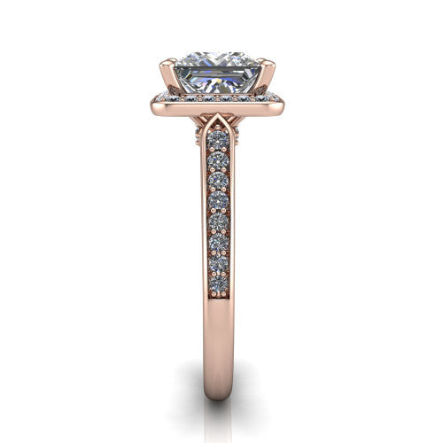 princess diamond halo ring, 18k rose gold