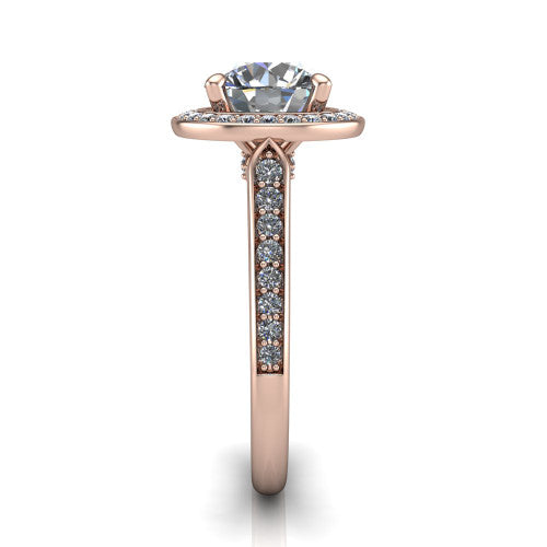 round diamond halo ring, 14k rose gold