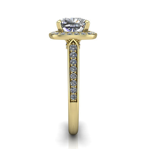 cushion diamond halo ring, 18k yellow gold