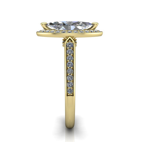 marquise diamond halo ring, 14k yellow gold