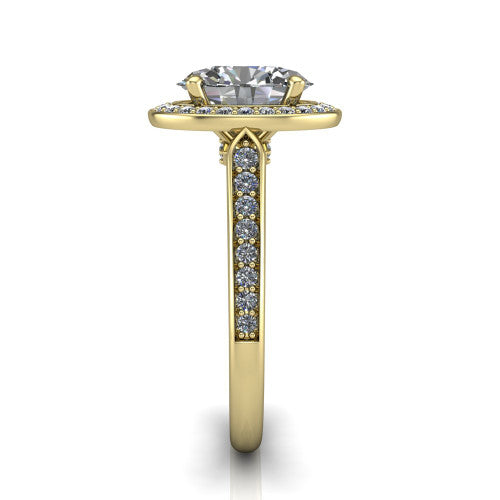oval diamond halo ring, 14k yellow gold