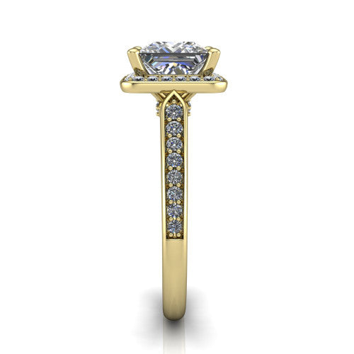 princess diamond halo ring, 18k yellow gold
