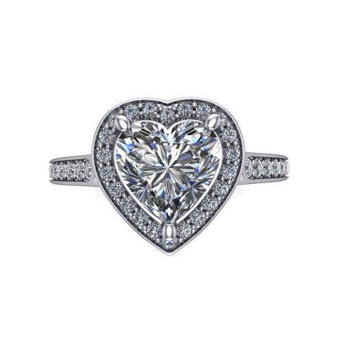 heart diamond halo ring, platinum