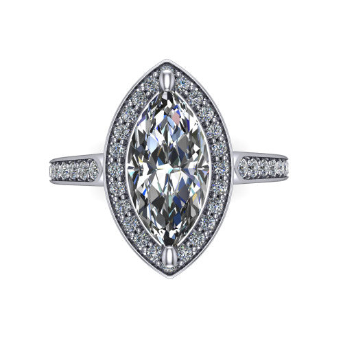 marquise diamond halo ring, platinum