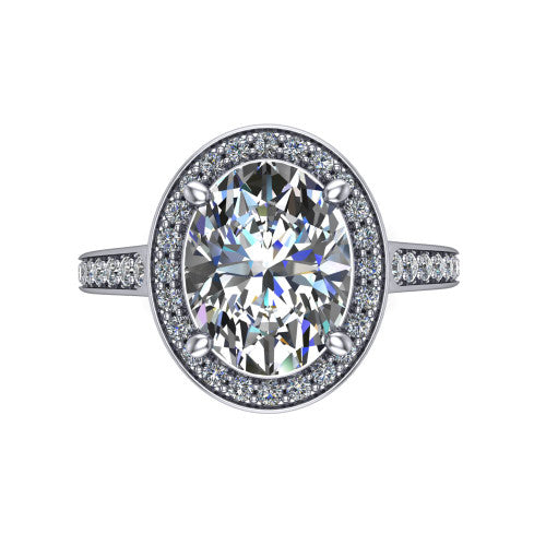 oval diamond halo ring, 14k white gold