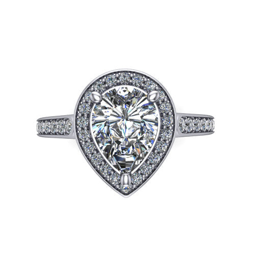 pear diamond halo ring, 14k white gold