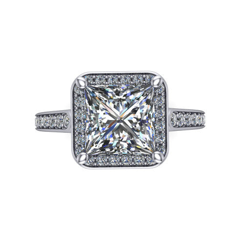 princess diamond halo ring, 14k white gold