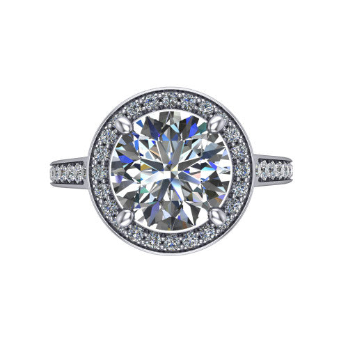 round diamond halo ring, platinum