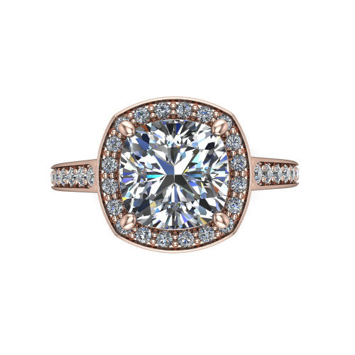 cushion diamond halo ring, 14k rose gold