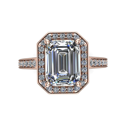 emerald diamond halo ring, 14k rose gold