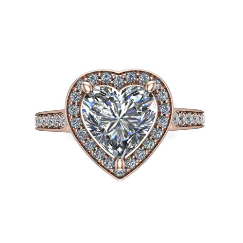 heart diamond halo ring, 14k rose gold