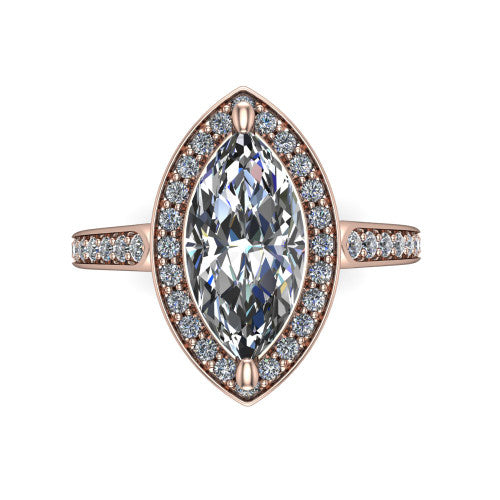 marquise diamond halo ring, 14k rose gold