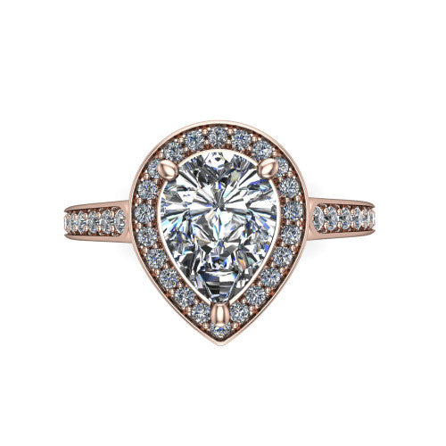 pear diamond halo ring, 14k rose gold