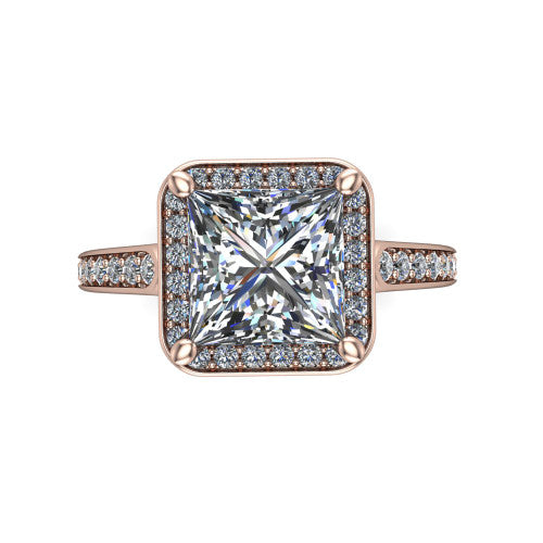 princess diamond halo ring, 14k rose gold