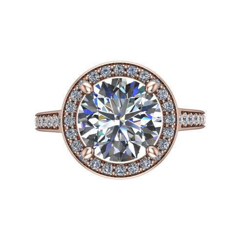 round diamond halo ring, 14k rose gold