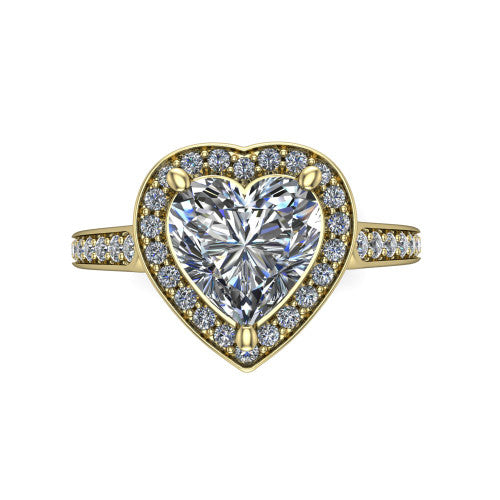 heart diamond halo ring, 18k yellow gold