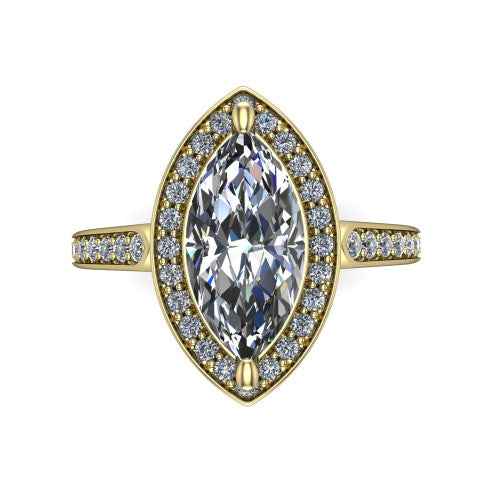 marquise diamond halo ring, 14k yellow gold