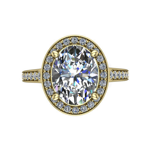 oval diamond halo ring, 14k yellow gold