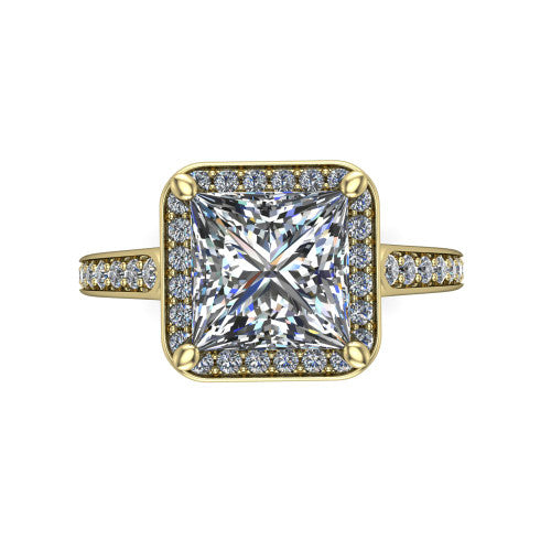 princess diamond halo ring, 14k yellow gold