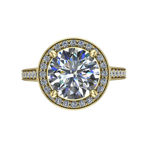 round diamond halo ring, 18k yellow gold