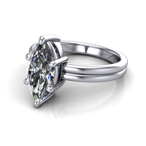 Lainey marquise solitaire engagement ring in 14K White Gold, three-quarter perspective showing the marquise center diamond raised in a double-claw prong head on a polished band