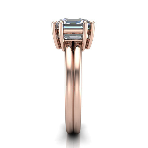 Lainey square emerald-cut solitaire engagement ring in 14K Rose Gold, side profile showing the prong head, polished tapered band, and comfort-fit profile