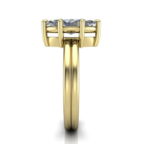 Lainey marquise solitaire engagement ring in 18K Yellow Gold, side profile showing the prong head, polished tapered band, and comfort-fit profile