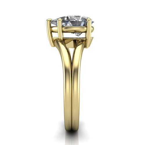 Lainey pear solitaire engagement ring in 14K Yellow Gold, side profile showing the prong head, polished tapered band, and comfort-fit profile
