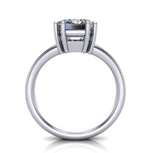 Lainey emerald-cut solitaire engagement ring in 14K White Gold, through-finger front profile showing the raised solitaire head and open under-gallery from the front