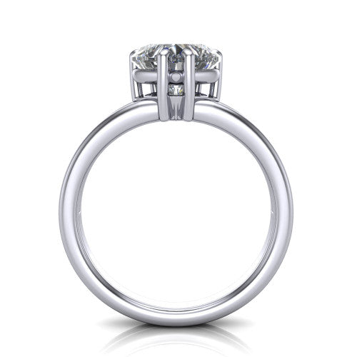 Lainey heart solitaire engagement ring in 18K White Gold, through-finger front profile showing the raised solitaire head and open under-gallery from the front