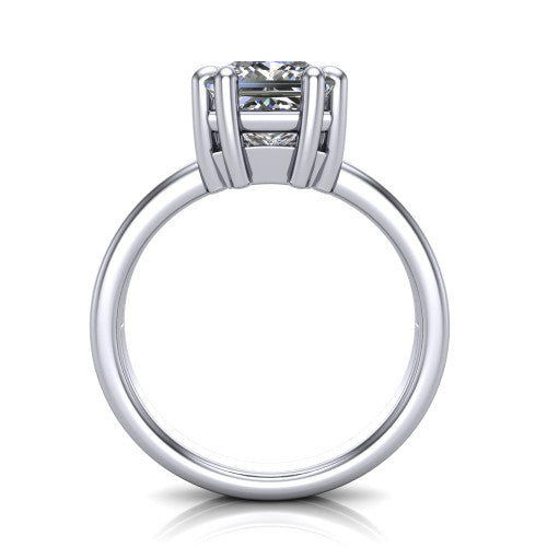Lainey princess-cut solitaire engagement ring in 14K White Gold, through-finger front profile showing the raised solitaire head and open under-gallery from the front