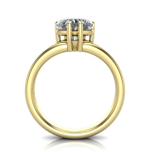 Lainey heart solitaire engagement ring in 18K Yellow Gold, through-finger front profile showing the raised solitaire head and open under-gallery from the front