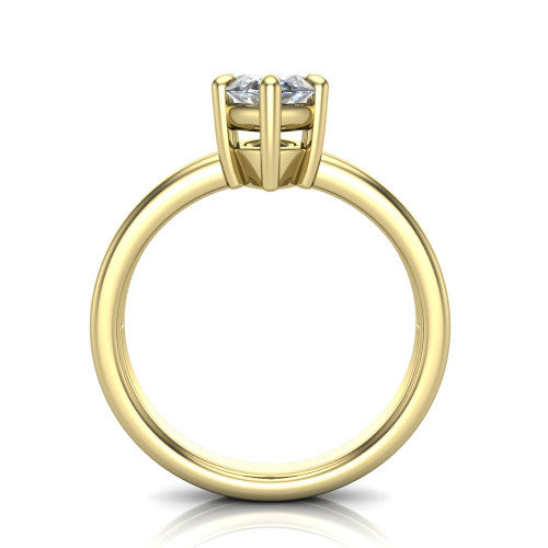 Lainey marquise solitaire engagement ring in 14K Yellow Gold, through-finger front profile showing the raised solitaire head and open under-gallery from the front