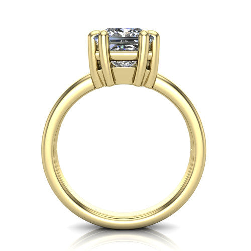 Lainey princess-cut solitaire engagement ring in 18K Yellow Gold, through-finger front profile showing the raised solitaire head and open under-gallery from the front