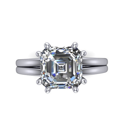 Lainey square emerald-cut solitaire engagement ring in Platinum, top-down view showing the square emerald-cut center diamond from above in its double-claw head