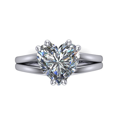 Lainey heart solitaire engagement ring in 14K White Gold, top-down view showing the heart center diamond from above in its double-claw head