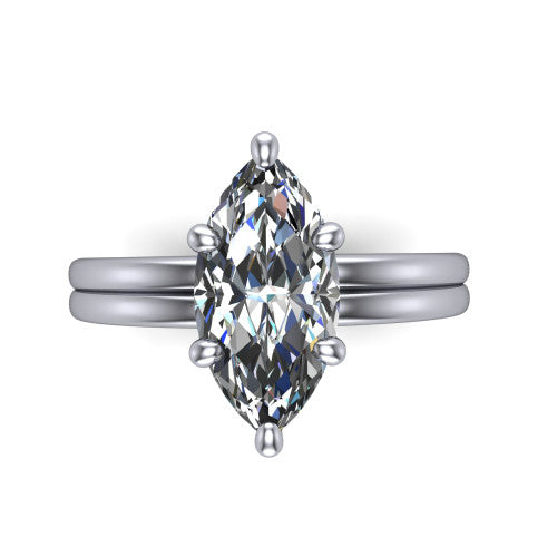Lainey marquise solitaire engagement ring in Platinum, top-down view showing the marquise center diamond from above in its double-claw head