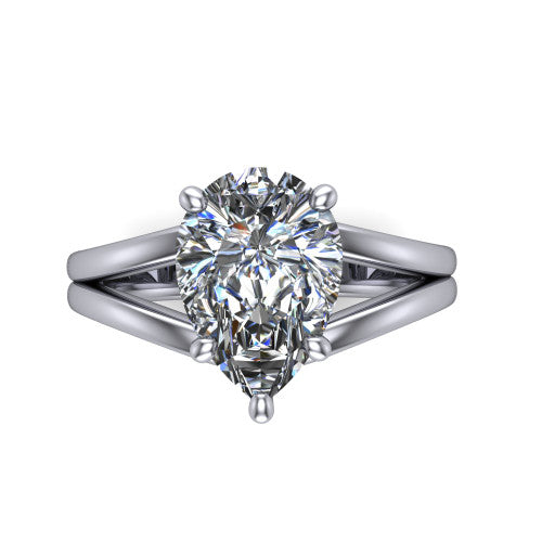 Lainey pear solitaire engagement ring in 14K White Gold, top-down view showing the pear center diamond from above in its double-claw head